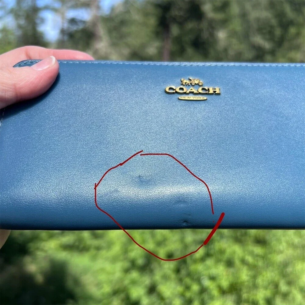 COACH Long Zip-Around Wallet Blue Smooth Leather with Brassy Gold Logo Hardware